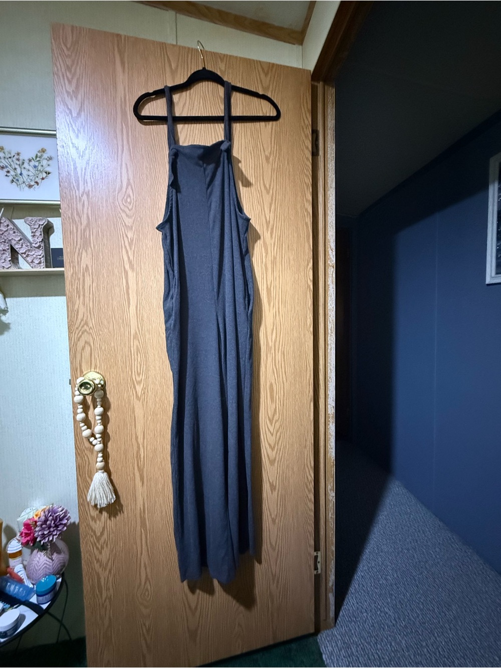 Women's Charcoal Gray Halter-Style Wide-Leg Jumpsuit